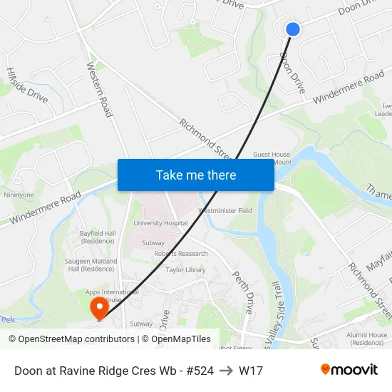 Doon at Ravine Ridge Cres Wb - #524 to W17 map