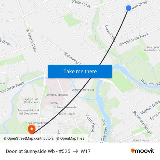 Doon at Sunnyside Wb - #525 to W17 map