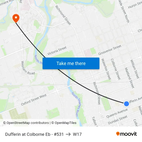 Dufferin at Colborne Eb - #531 to W17 map