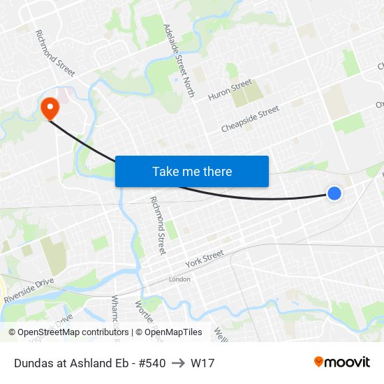 Dundas at Ashland Eb - #540 to W17 map