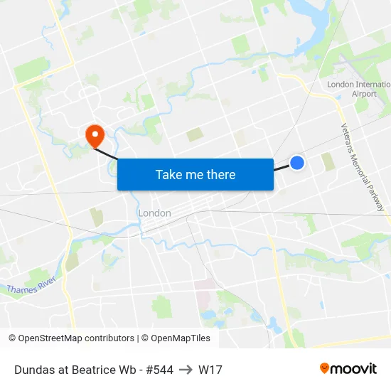 Dundas at Beatrice Wb - #544 to W17 map