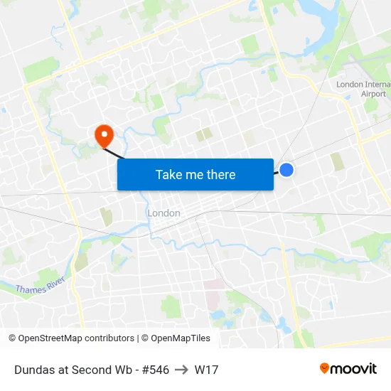 Dundas at Second Wb - #546 to W17 map