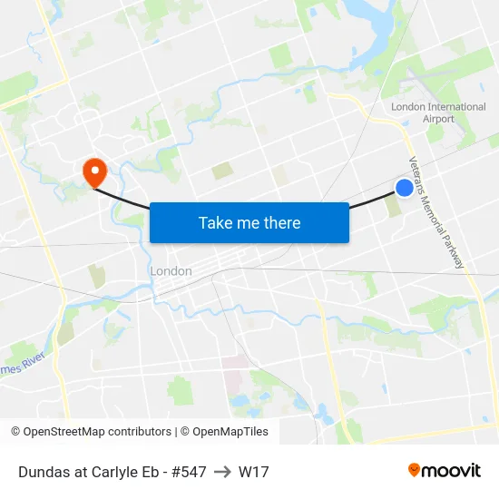 Dundas at Carlyle Eb - #547 to W17 map