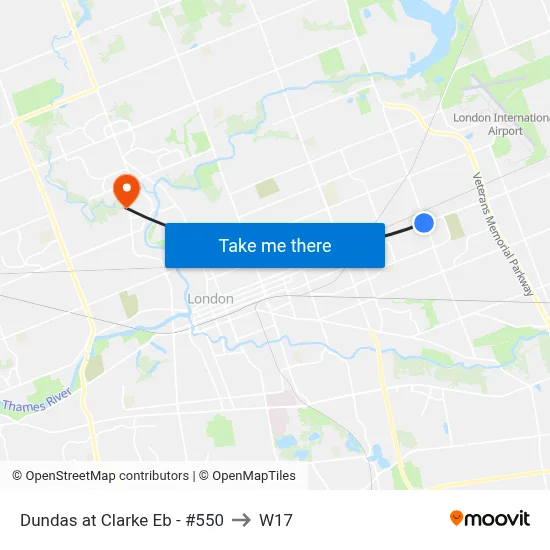 Dundas at Clarke Eb - #550 to W17 map