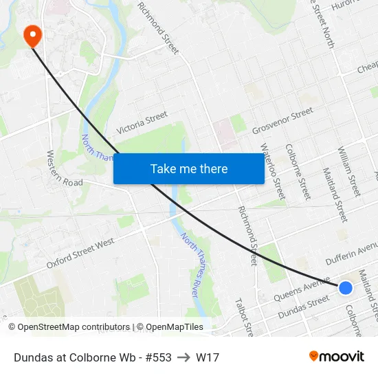 Dundas at Colborne Wb - #553 to W17 map