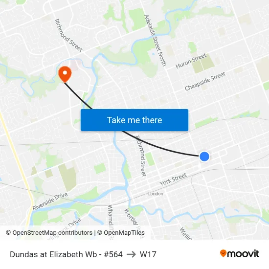 Dundas at Elizabeth Wb - #564 to W17 map