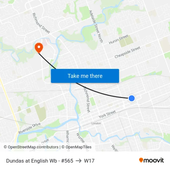 Dundas at English Wb - #565 to W17 map