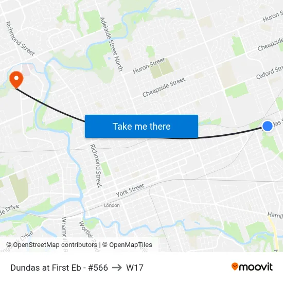 Dundas at First Eb - #566 to W17 map