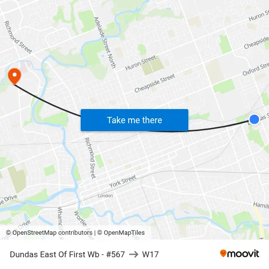 Dundas East Of First Wb - #567 to W17 map