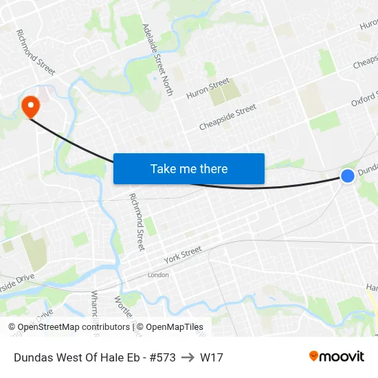 Dundas West Of Hale Eb - #573 to W17 map