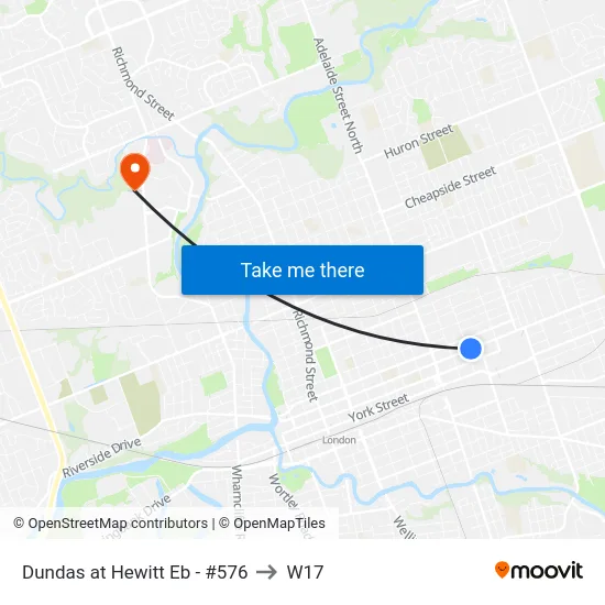 Dundas at Hewitt Eb - #576 to W17 map
