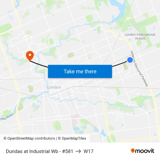Dundas at Industrial Wb - #581 to W17 map