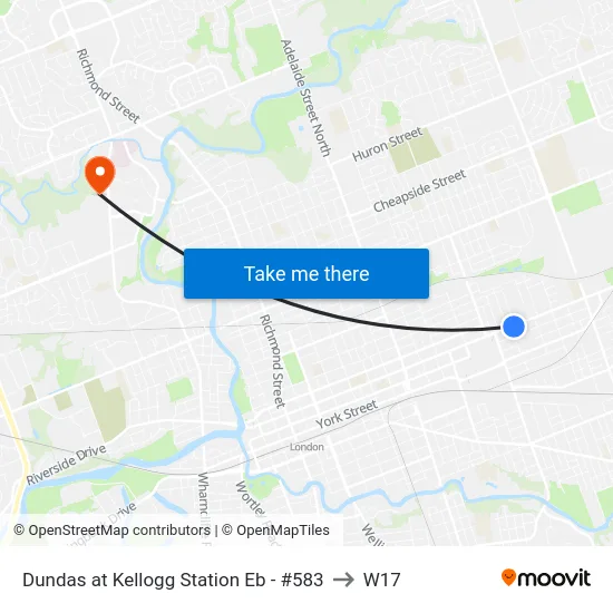 Dundas at Kellogg Station Eb - #583 to W17 map