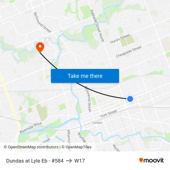 Dundas at Lyle Eb - #584 to W17 map