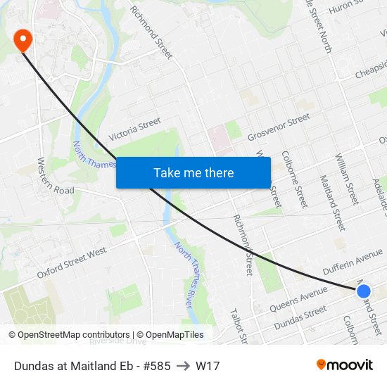 Dundas at Maitland Eb - #585 to W17 map