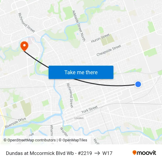 Dundas at Mccormick Blvd Wb - #2219 to W17 map
