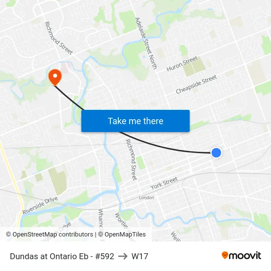 Dundas at Ontario Eb - #592 to W17 map