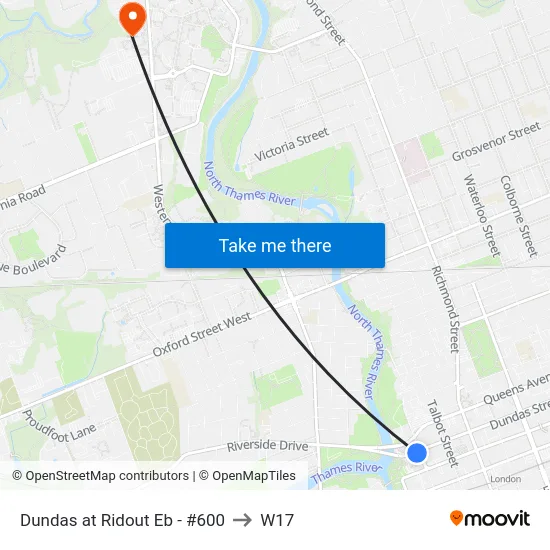 Dundas at Ridout Eb - #600 to W17 map
