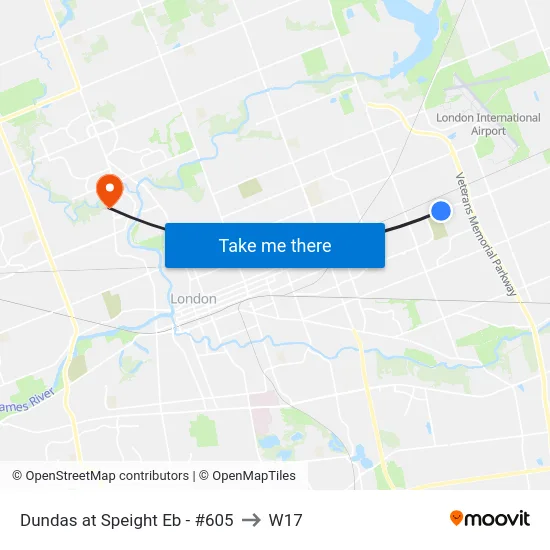 Dundas at Speight Eb - #605 to W17 map