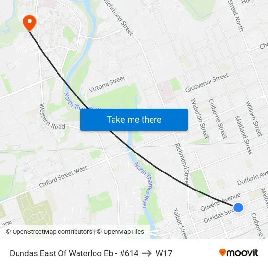 Dundas East Of Waterloo Eb - #614 to W17 map