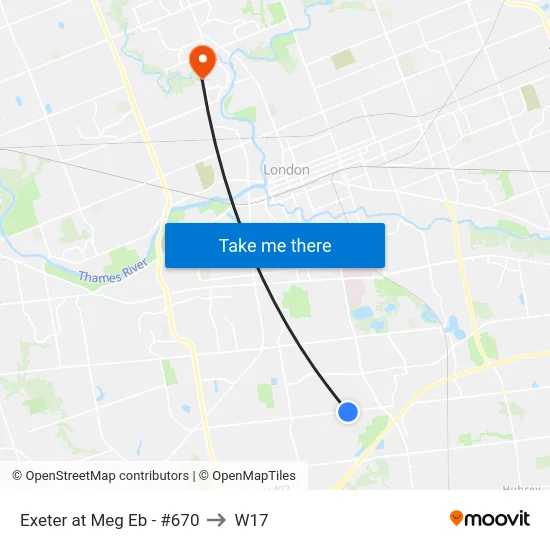 Exeter at Meg Eb - #670 to W17 map