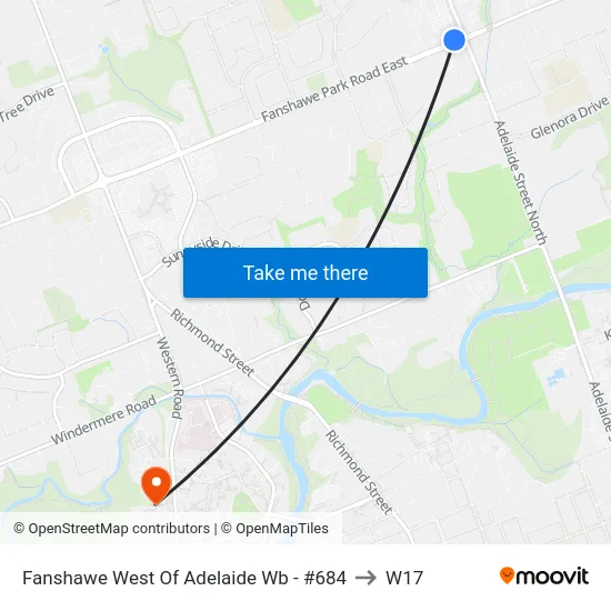 Fanshawe West Of Adelaide Wb - #684 to W17 map