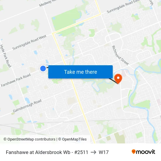 Fanshawe at Aldersbrook Wb - #2511 to W17 map