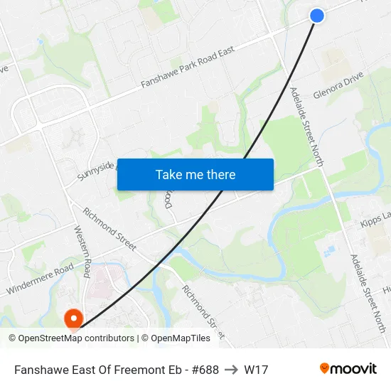 Fanshawe East Of Freemont Eb - #688 to W17 map
