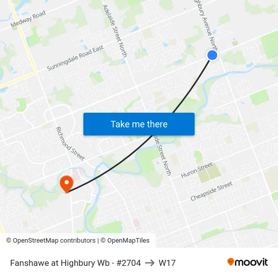 Fanshawe at Highbury Wb - #2704 to W17 map