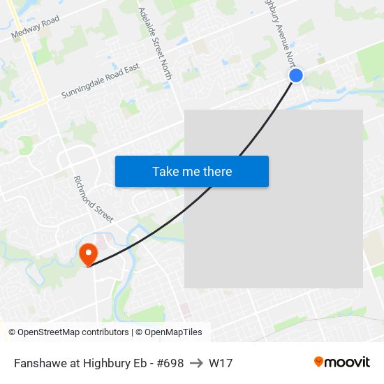 Fanshawe at Highbury Eb - #698 to W17 map