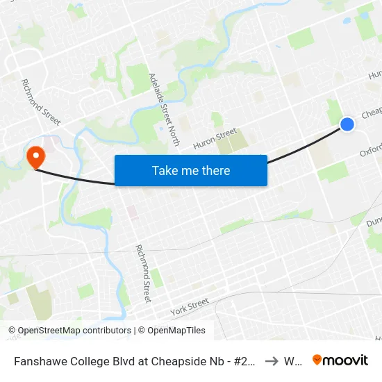 Fanshawe College Blvd at Cheapside Nb - #2228 to W17 map