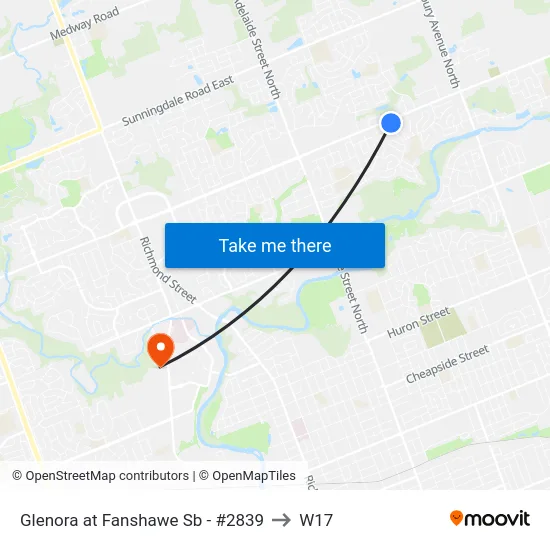 Glenora at Fanshawe Sb - #2839 to W17 map