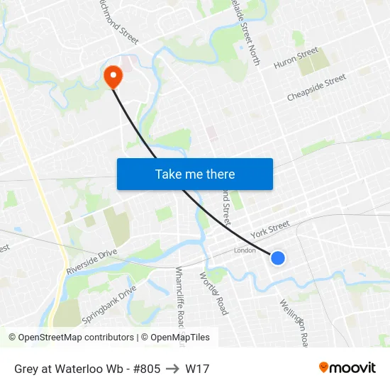 Grey at Waterloo Wb - #805 to W17 map