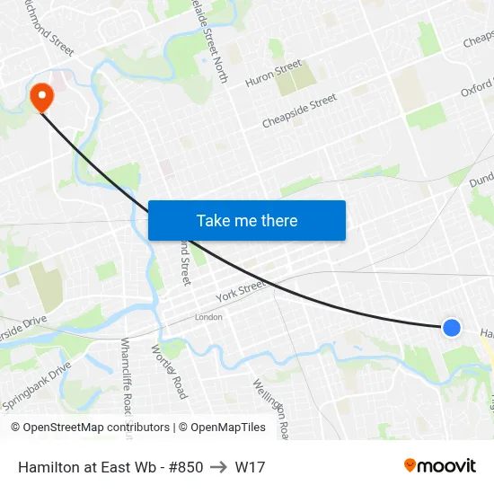 Hamilton at East Wb - #850 to W17 map