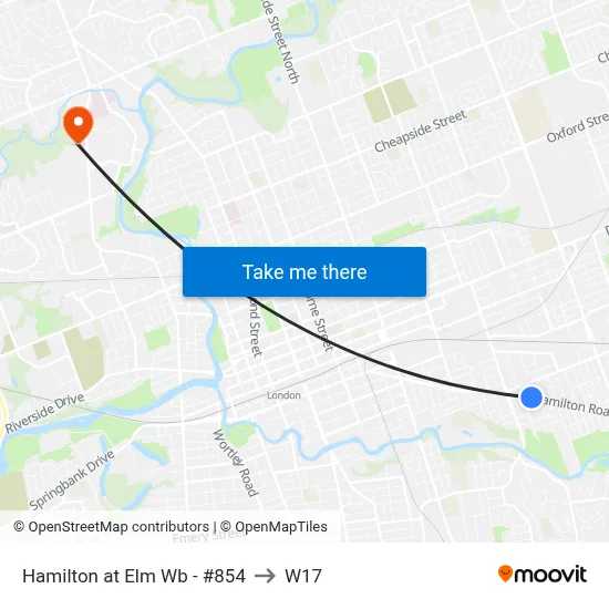 Hamilton at Elm Wb - #854 to W17 map