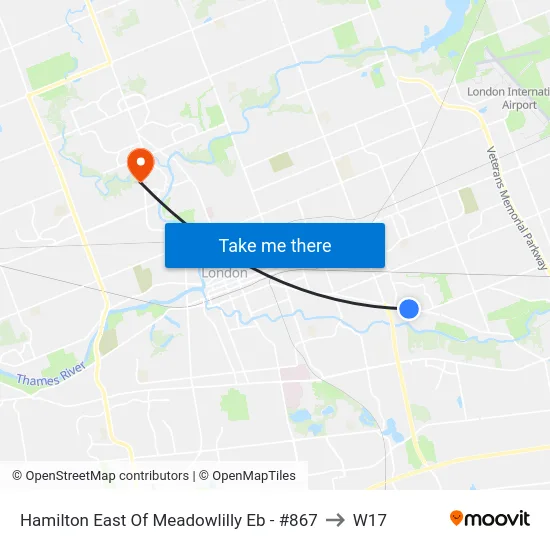 Hamilton East Of Meadowlilly Eb - #867 to W17 map