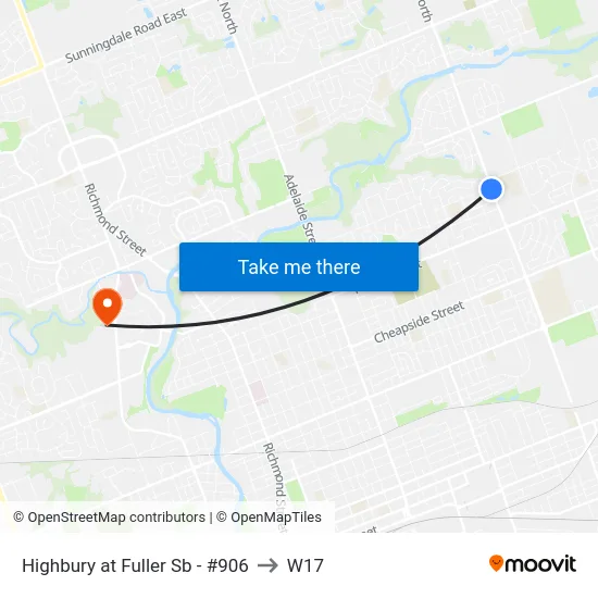 Highbury at Fuller Sb - #906 to W17 map