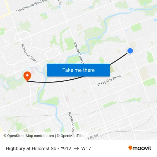Highbury at Hillcrest Sb - #912 to W17 map