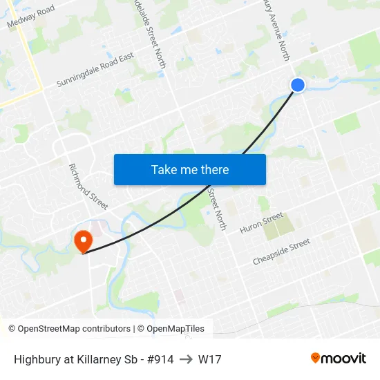 Highbury at Killarney Sb - #914 to W17 map