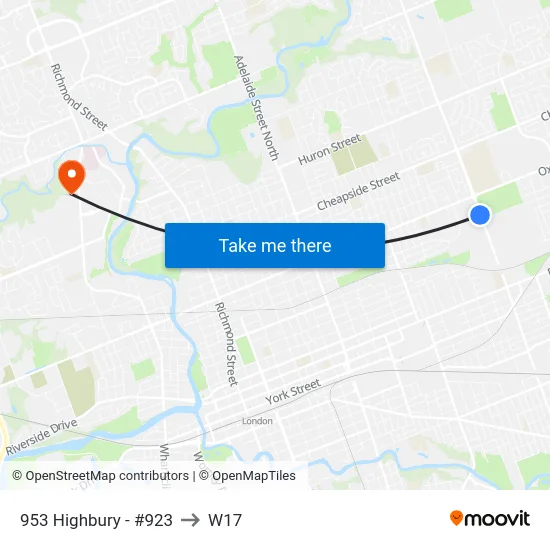 953 Highbury - #923 to W17 map