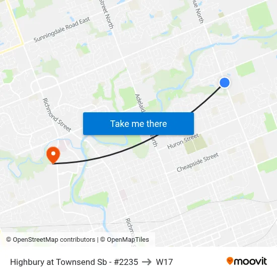Highbury at Townsend Sb - #2235 to W17 map