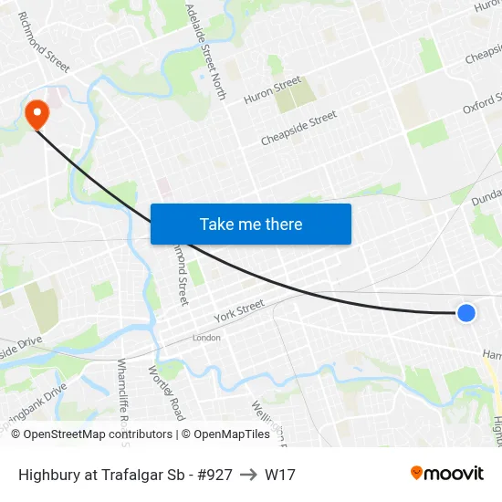 Highbury at Trafalgar Sb - #927 to W17 map