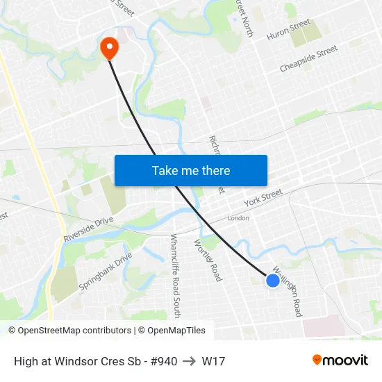 High at Windsor Cres Sb - #940 to W17 map