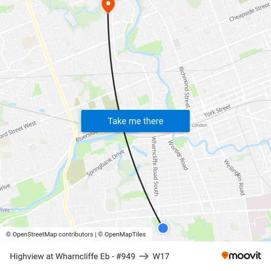 Highview at Wharncliffe Eb - #949 to W17 map