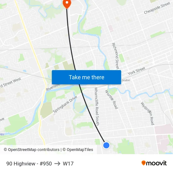 90 Highview - #950 to W17 map
