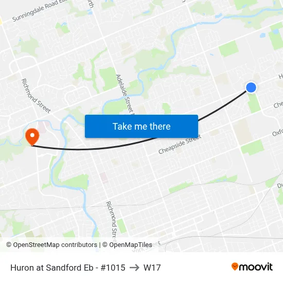 Huron at Sandford Eb - #1015 to W17 map