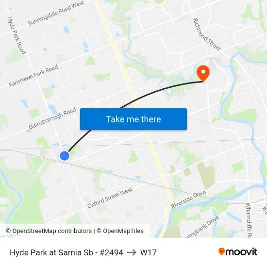 Hyde Park at Sarnia Sb - #2494 to W17 map
