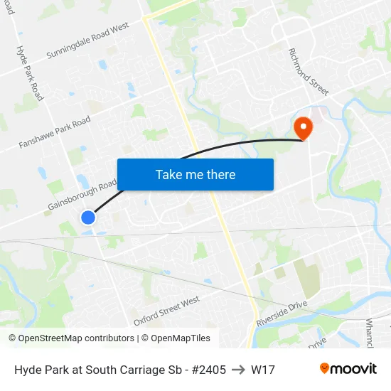 Hyde Park at South Carriage Sb - #2405 to W17 map