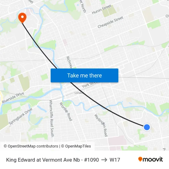 King Edward at Vermont Ave Nb - #1090 to W17 map