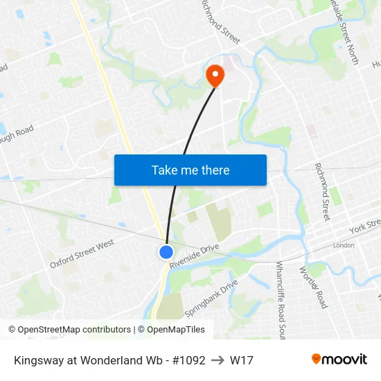 Kingsway at Wonderland Wb - #1092 to W17 map